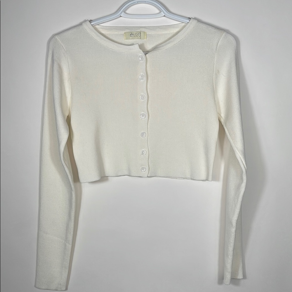 White Button-Up Cropped Cardigan